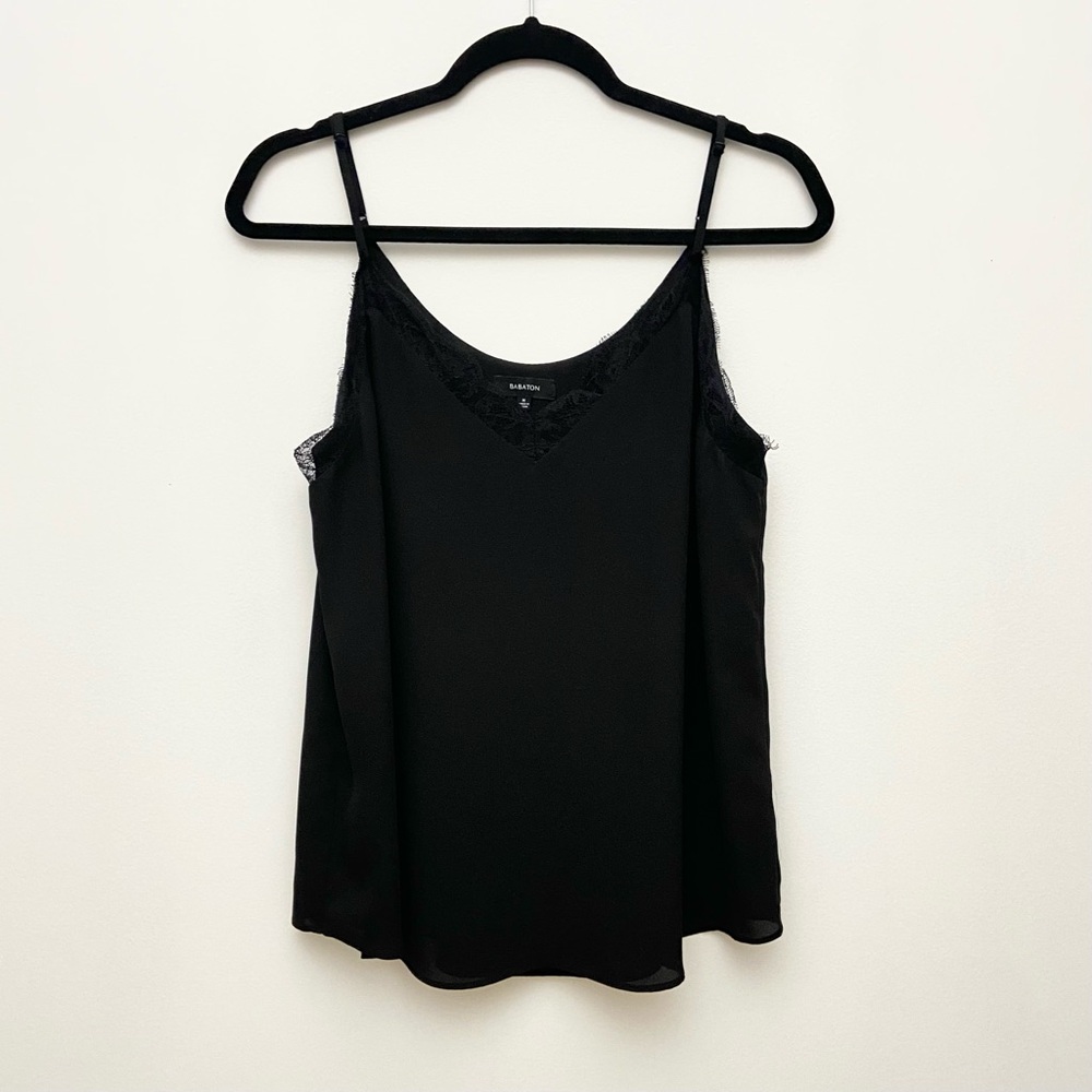 Aritzia Babaton Black Lace V-Neck Strap Tank Top